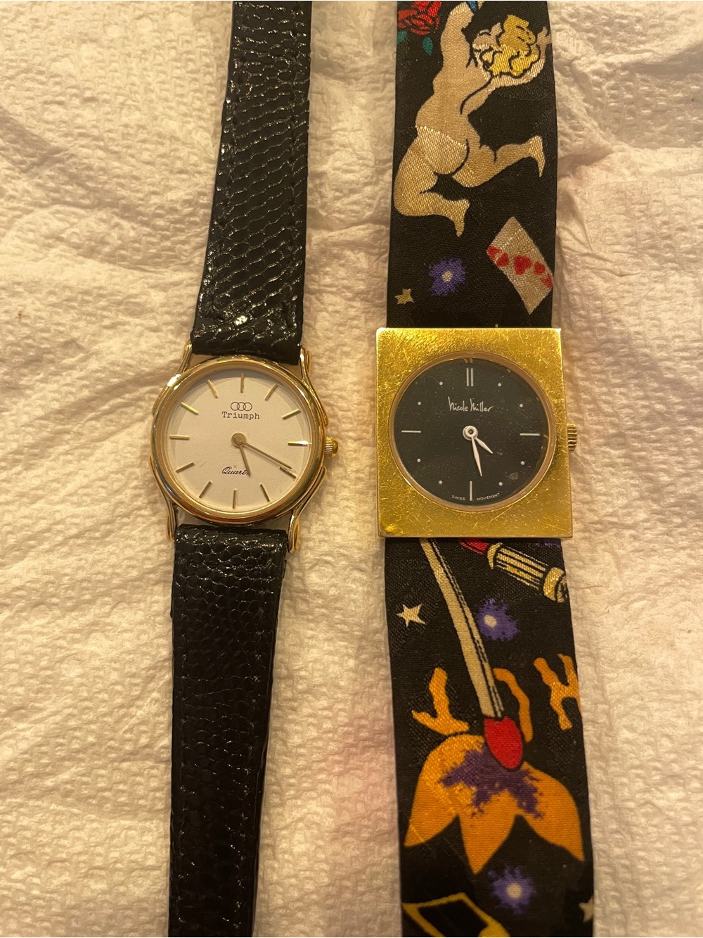 Triumph Gold-Tone Case Watch with Black Leather Strap and